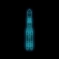 Glowing neon rocket ship exploring space with isometric projection vector
