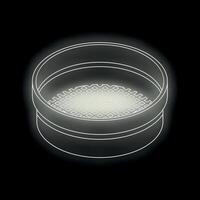 Round sieve resting on dark background with bright center vector