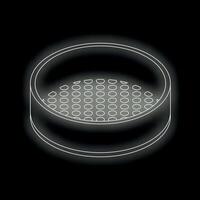 Round metallic sieve resting on black background vector