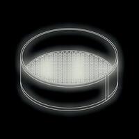 Round metal sieve resting on dark background with bright backlight vector