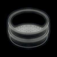 Round sieve resting on black background with checkered mesh vector