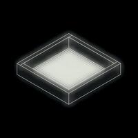 Glowing rectangular wireframe box containing grid on black background vector