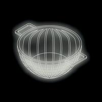 Glowing metallic colander wireframe on dark background vector