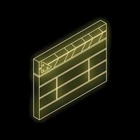 Neon yellow movie clapperboard glowing on black background vector