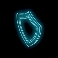 Neon blue shield glowing on dark background providing security and protection vector