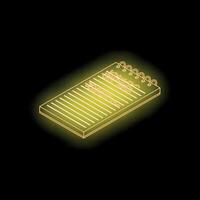 Glowing neon notepad sketch with spiral binding on black background vector