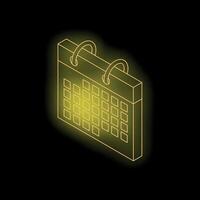 Neon yellow calendar icon glowing on dark background representing scheduling and time management vector