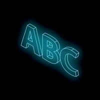 Glowing neon abc letters creating isometric projection on black background vector