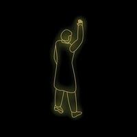 Scientist walking and waving goodbye in yellow neon light vector
