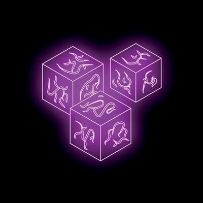 Three purple neon cubes showing strange runes glowing in the dark