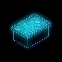 Neon blue fish displaying in a refrigerated container on black background vector