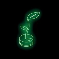 Green neon sprout growing from smart soil representing sustainable agriculture vector