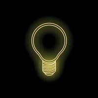 Bright yellow neon light bulb shining in darkness representing ideas and innovation vector
