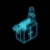 Futuristic glowing injection molding machine on black background vector