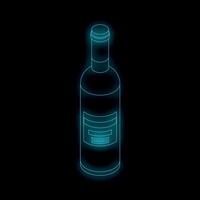 Glowing neon wine bottle shining on dark background vector