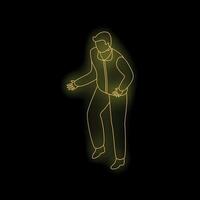 Neon light effect of a man walking forward on black background vector