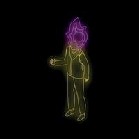 Neon sign of a businessman walking with a burning mind isometric view vector