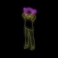 Stressed office worker holding head with hands in neon light style vector