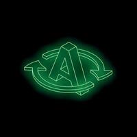 Green neon artificial intelligence rotating symbol on black background vector