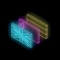 Neon flags of united kingdom, china and lithuania forming a diagonal on black background vector