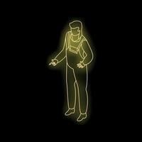 Worker pointing with finger neon sign on black background vector