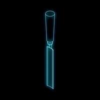 Neon blue chisel glowing on dark background, woodworking tool illustration vector