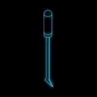 Neon awl shining in dark background, isometric view of tool vector