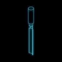 Neon blue chisel glowing on black background, woodworking tool vector