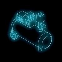 Glowing neon air compressor icon on black background vector