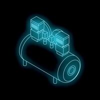 Glowing blue air compressor machine on black background vector