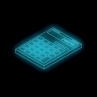 Neon blue calculator displaying numbers on black background vector