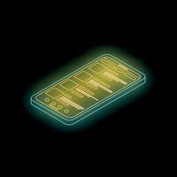 Neon smartphone showing social media feed on dark background vector
