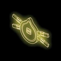 Neon yellow smart mask connecting to multiple devices via usb cables vector