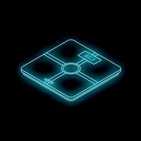 Bathroom scale displaying weight in kilograms with neon blue light effect vector