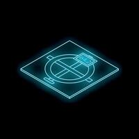 Neon blue helicopter landing pad showing 64.2 weight limit on a black background, isometric view vector