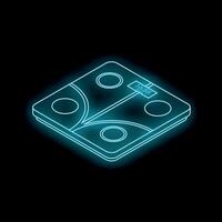 Glowing neon bathroom scale displaying weight measurement on dark background vector