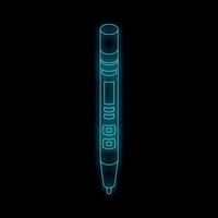 Digital pen glowing with futuristic neon light on black background vector