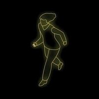 Businesswoman running forward in neon light lines on black background vector