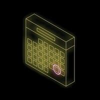 Neon yellow calendar showing date and empty top section on black background vector