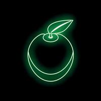 Glowing green apple with leaf on black background vector
