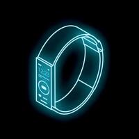 Neon smartwatch glowing on black background, modern technology and wearable devices vector