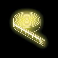 Glowing neon yellow measuring tape on dark background representing measurement, accuracy, and precision vector