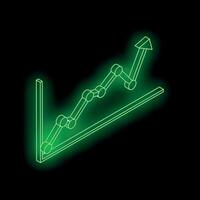 Green neon chart showing growth on black background vector