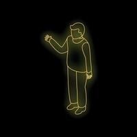 Businessman showing something with his hand in neon style on black background vector