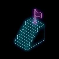 Neon stairs leading to a flag on top symbolizing success vector
