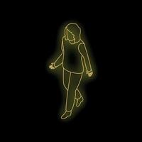 Woman walking forward in neon light, isometric view vector