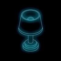 Neon blue table lamp shining in darkness, isometric view vector