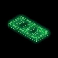 Glowing green dollar bill representing wealth and finance on black background vector
