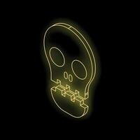 Glowing yellow skull with broken jaw on black background vector