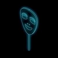 Neon blue mask shining on black background representing happiness vector